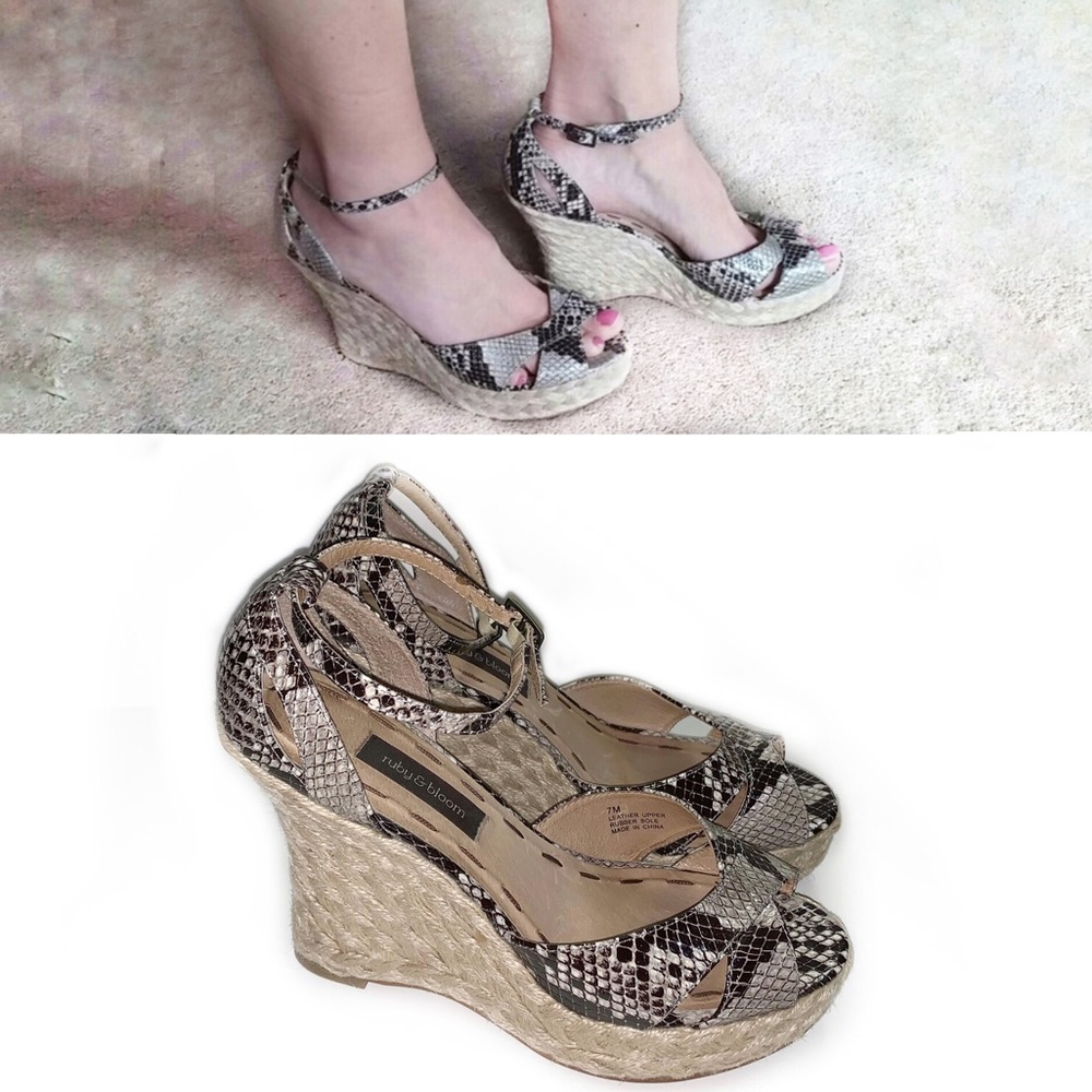 Ruby Bloom 7 Leather Snakeskin Wedge Espadrille